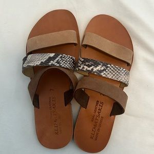 Made in Greece KLIMATSAKIS Leather Sandals Brown & Snake skin three straps